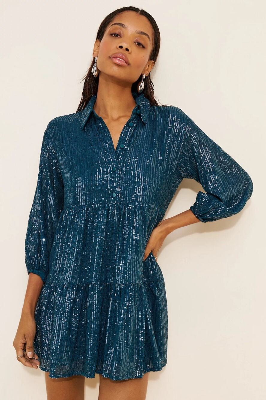 Maeve Anthropologie Bettina Sequin Mini Dress Green M